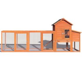 Large Wooden Chicken Coop, Outdoor Chicken Coop With Nest Box, Barbed Wire Poultry Cage (Option: Natural color)