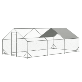 Large Metal Chicken Coop, Walk-in Chicken Run,Galvanized Wire Poultry Chicken Hen Pen Cage, Rabbits Duck Cages With Waterproof And Anti-Ultraviol (Color: Silver)