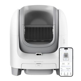 PETMARVEL C1 Large Open Top Smart WiFi Self-Cleaning Litter Box, White (Color: White)